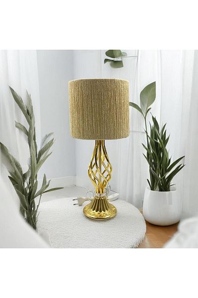 sgeteknoloji Gold Color Metal Leg - Modern Wicker Braided Twisted Lampshade