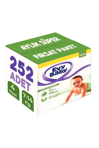 Evy Baby حفاضات أطفال 7-14 كجم - ماكسي 252 قطعة، عبوة شهرية رائعة