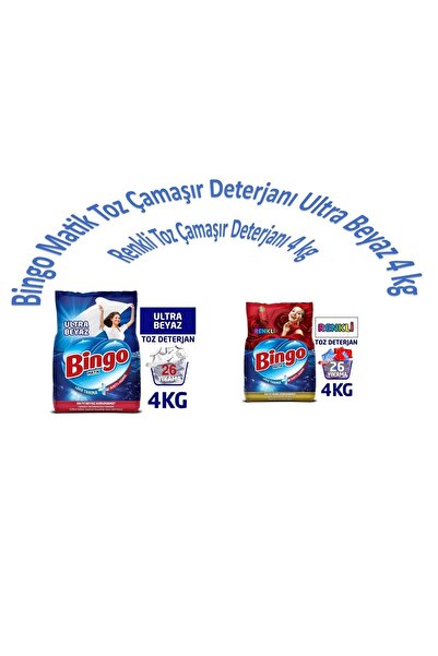 Bingo Matik Toz Çamaşır Deterjanı Ultra Beyaz 4 Kg- Bingo Renkli Toz Çamaşır Deterjanı 4 kg