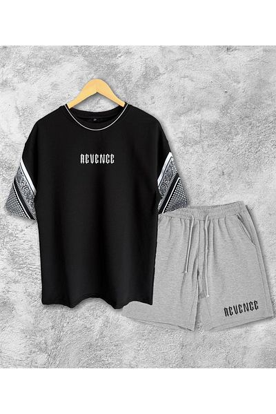 viperkombin 2-Piece Combination Sleeve Printed Oversize T-Shirt and Shorts