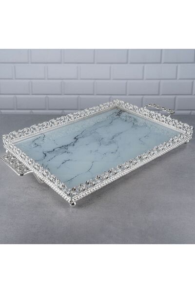 Hinora Mâner metalic cu model de marmură Bol de prezentare dreptunghiular mar...