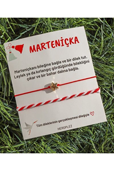 H Heroplez Altın Yıldız Marteniçka Boncuklu Kırmızı Ip Bileklik Seti