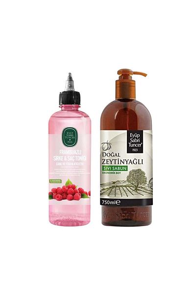 Eyüp Sabri Tuncer Raspberry Vinegar and Hair Tonic - 500ml x Olive Oil Liquid Soap - 750ml