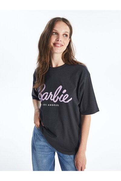 LC Waikiki Oversize dámské tričko LCW – výstřih s výstřihem, potisk Barbie, krátký rukáv