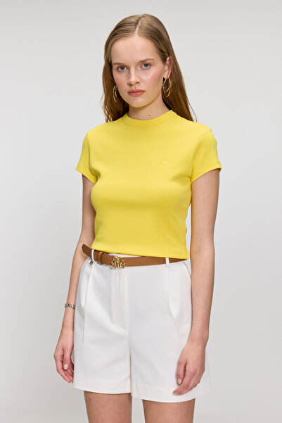 BROOKS BROTHERS Kadın Sarı Bisiklet Yaka Basic Kadın T-Shirt