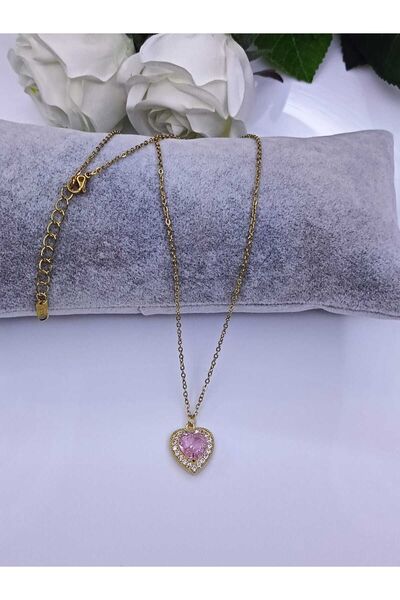 Çelik قلادة من الفولاذ على شكل قلب من حجر الزركون - ستانلس غير مشوه