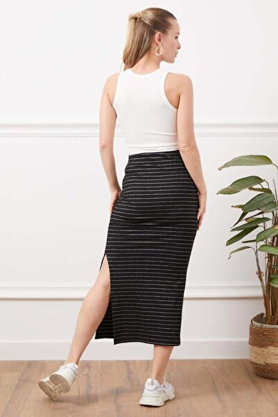 Freeista تنورة قصيرة بفتحة سوداء وفضية