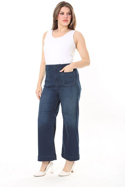 Şans Τζιν ψηλόμεσο Lycra Navy Blue - Μεγάλο μέγεθος, 4 τσέπες 65N37922