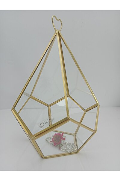 YıldızDesign 30cm X 25cm X25Cm. Gold Pentagonal Yerarium. Engagement Table Organizer