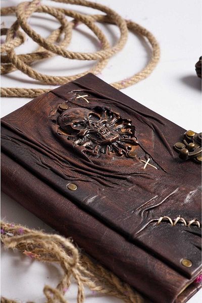 GUETTA Handmade Genuine Leather Daily Scrapbook Shamua Paper Skull Pattern