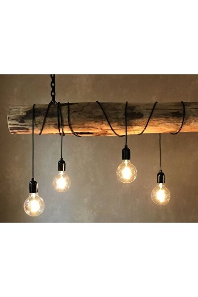 Dekoriye 1 Metre Ahşap Kütük Avize,retro Ağaç Lamba,dekoratif Aydınlatma
