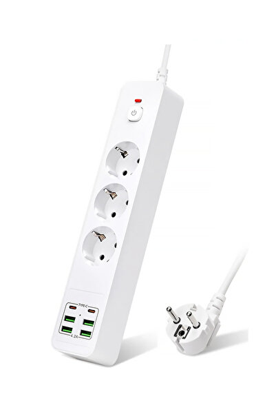 MEZİGARC 2.0 Metre Akım Korumalı 3 Lü Grup Priz 100% Bakır 750 Joule 4 USB + ...