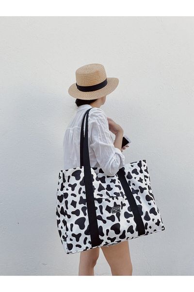 Differ Studio Multi-Purpose Beach/arm/shoulder/sports Bag with Cow Pattern Water Resistant Black Inner Bag