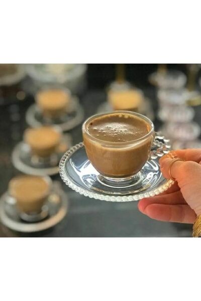 KRD Home 6 Kişilik 12 Parça Incili Boncuklu Türk Kahvesi Fincan Takımı