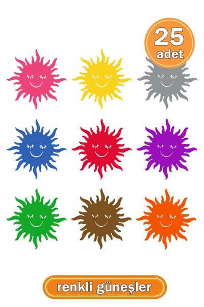 garaccu Keçeden 5 cm Renkli Güneş Süsleri Figürleri 25 Adet