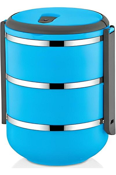 FreshBox 3-Piece Latched Expiry Bowl Steel Food Thermos Blue