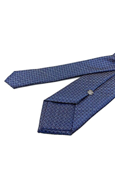 Kravatkolik Μπλε γραβάτα με σχέδιο με μαντήλι - καφέ κουκκίδα, KK12582