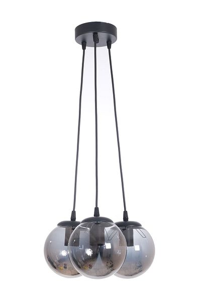 Fer Avize Çako Modern Design Bedroom - Living Room - Kitchen - Cafe Black Color Smoked Glass 3-Piece Chandelier
