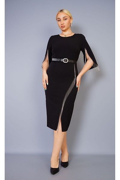 DOJERY LARGE SIZE, CHAIN DETAIL, BELTED DAILY DRESS Elegant, SPECIAL DESIGN DAILY DRESS