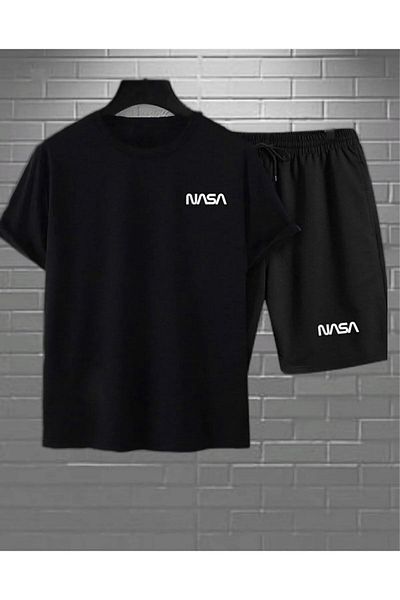 Boi Unisex Oversize καλοκαιρινό κοστούμι - Σορτς και χτενισμένο βαμβακερό μπλουζάκι, εμπριμέ, χαλαρή εφαρμογή