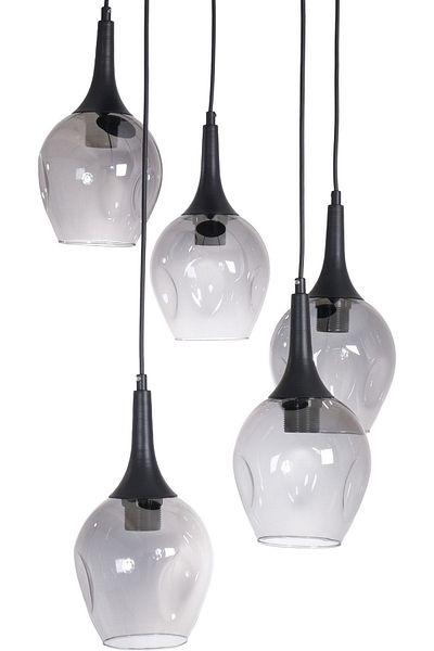 Fer Avize Gamzeli Modern Design Bedroom - Living Room - Kitchen Pendant Lamp Smoked Glass 5-Piece Chandelier