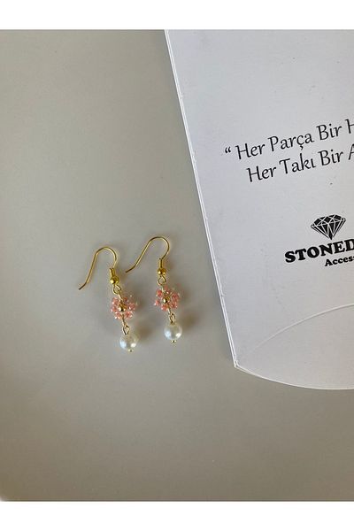 Stoneday Gold Detailed and Pearl Pearlescent Daisy Dangle Earrings