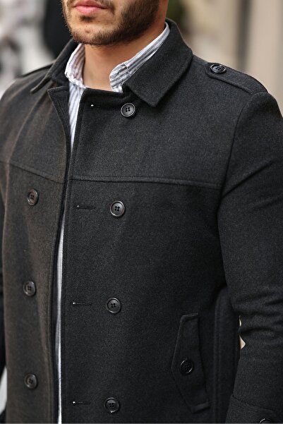 gm giyimarket Men's Slim Fit Belted Cuff Coat