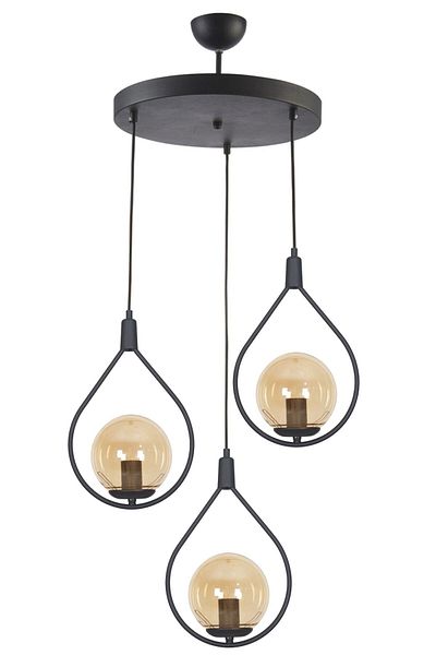 Fer Avize Deco Modern Design Black Color Honey Glass Living Room - Kitchen - Bedroom 3-Piece Chandelier