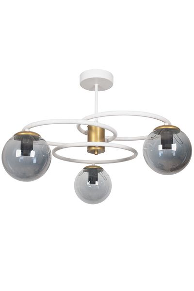 Fer Avize Loop Special Design Living Room - Kitchen - Bedroom White Color Smoked Glass 3-Piece Chandelier
