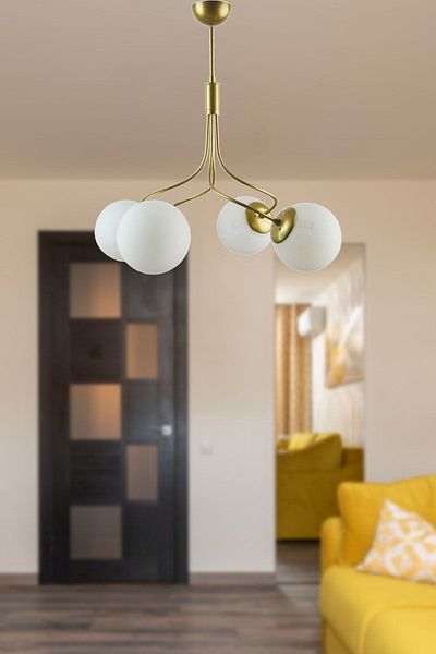 Fer Avize Napoli Modern Special Design Antique Color White Glass Living Room - Kitchen - Bedroom 4-Piece Chandelier
