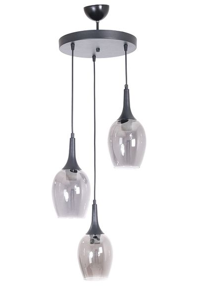 Fer Avize Gamzeli Modern Design Bedroom - Living Room - Kitchen Pendant Lamp Smoked Glass 3-Piece Chandelier