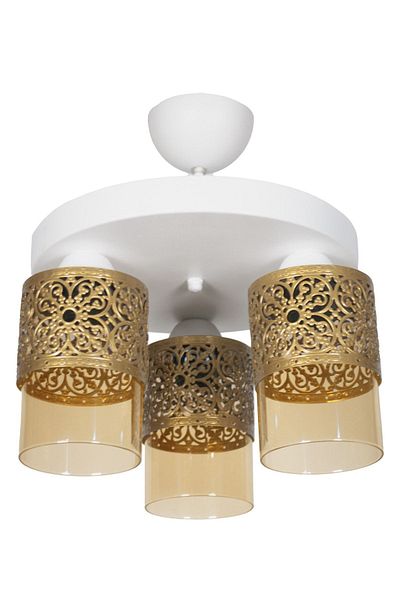 Fer Avize Ft Modern Design Plafonier White Color Honey Glass Living Room - Kitchen - Bedroom 3-Piece Chandelier