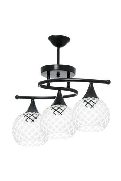 Fer Avize Fuji Modern Retro Black Color Transparent Glass Living Room - Kitchen - Bedroom 3-Piece Chandelier