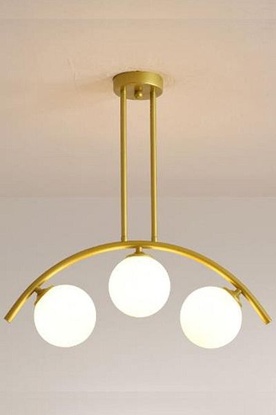 Fer Avize Le-Man Special Design Retro Rustic Antique Color Glop White Glass Dining Table Top - Living Room 3-Piece Chandelier