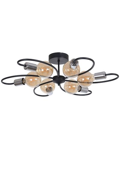 Fer Avize Mars Sports Modern Chrome Detailed Black Ceiling Floor Lamp 6-Piece Chandelier (Without Bulb)