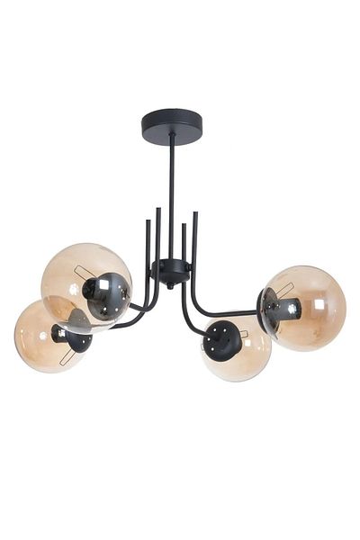 Fer Avize Tanya Modern Design Kitchen - Living Room - Bedroom - Ceiling Black Color Honey Glass 4-Piece Chandelier