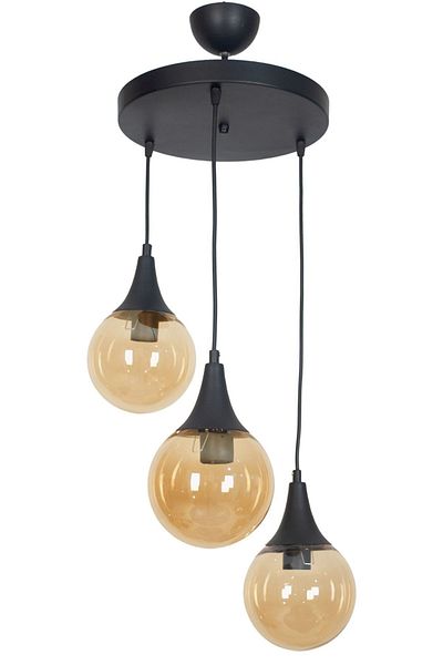 Fer Avize Damla Modern Design Pendant Lamp Black Color Honey Glass Living Room - Kitchen - Bedroom 3-Piece Chandelier