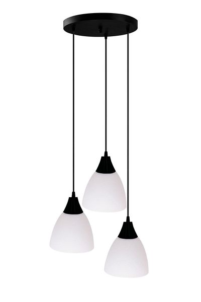 Fer Avize Daniel Modern Decorative Black Color White Glass Pendant Lamp Living Room - Kitchen - Bedroom 3-Piece Chandelier
