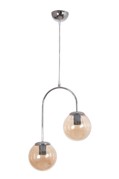 Fer Avize Janin Modern Pendant Lamp Chrome Color Body Honey Glass Living Room - Kitchen - Bedroom 2 Pieces Chandelier