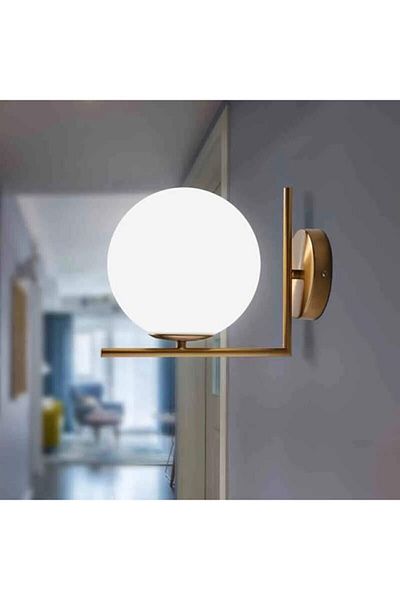 Fer Avize Korner Retro Rustic Decorative Antique Glop Glass Wall Sconce