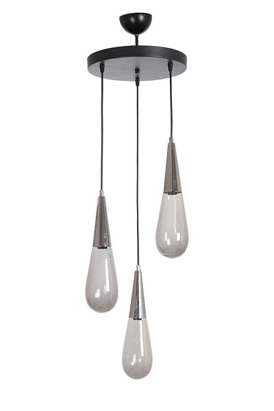 Fer Avize Vienna Modern Design Bedroom - Living Room - Kitchen Chrome Color Smoked Glass 3-Piece Chandelier