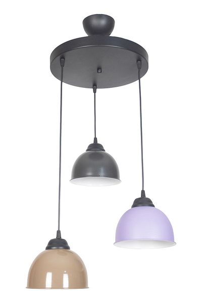 Fer Avize Cute Modern Design Bright Brown Lilac Black Color Metal Cafe - Kitchen 3-Piece Chandelier