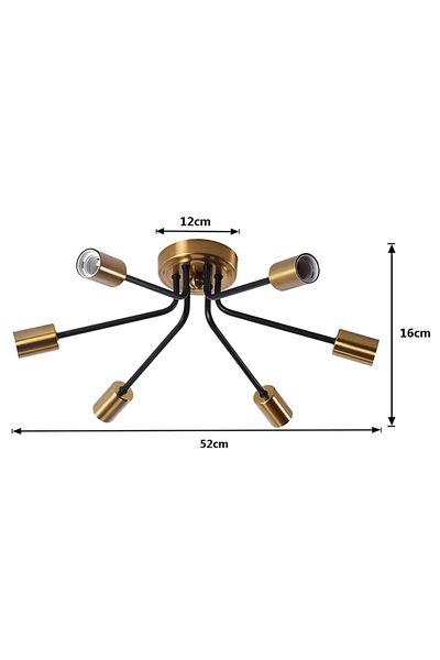 Fer Avize Madonna Modern Design Black Color Antique Detailed Cafe - Kitchen 6-Piece Chandelier (Without Bulb)
