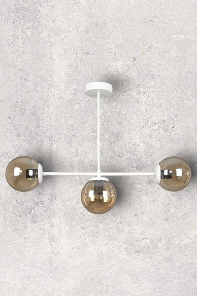 Fer Avize Neron Special Design White Color Globe Honey Glass Living Room - Kitchen - Bedroom 3-Piece Chandelier