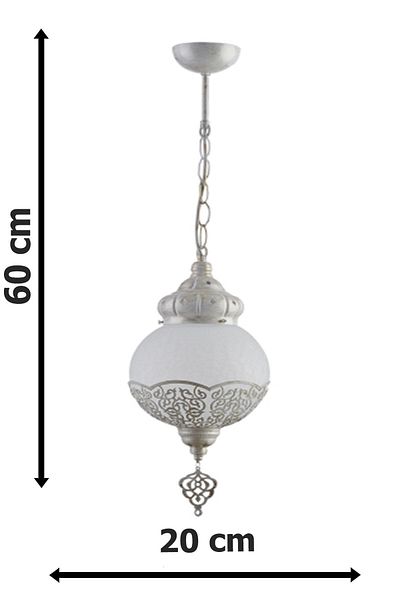 Fer Avize Dilan Ottoman Cream Colored White Glass Single Chandelier - for Living Room and Bedroom