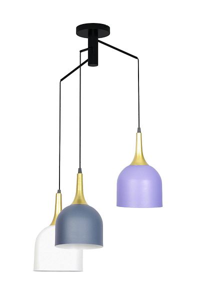 Fer Avize Reina Authentic Design Living Room - Cafe - Kitchen - Children's Room White Lilac Navy Color Mix 3-Piece Chandelier