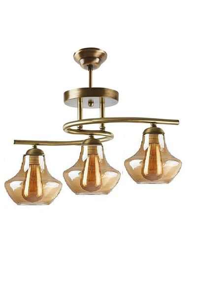 Fer Avize Fuji Antique Color Honey Glass Living Room - Kitchen - Bedroom 3-Piece Chandelier