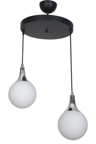 Fer Avize Damla Modern Design Pendant Lamp Black Chrome Color White Glass Living Room - Kitchen - Bedroom 2-Piece Chandelier