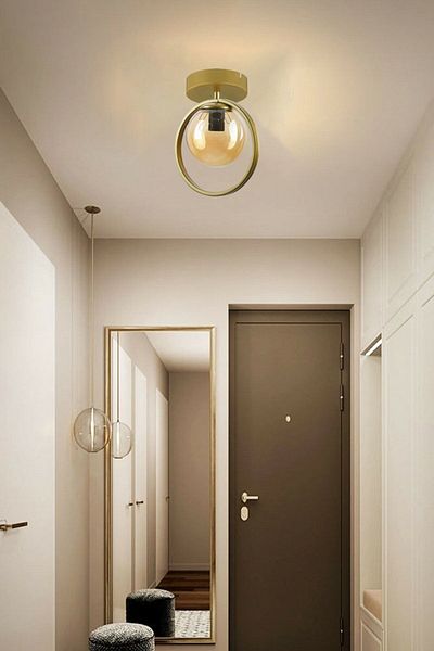 Fer Avize Fairy Metal Ring Gold Honey Glass Hall - Kitchen Single Chandelier