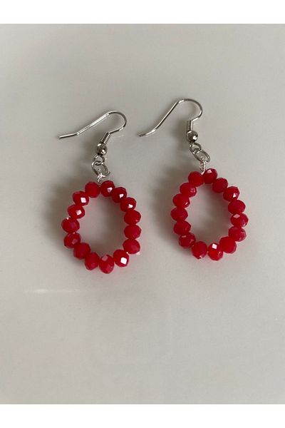 Stoneday Silver Detailed Burgundy Crystal Dangle Earrings